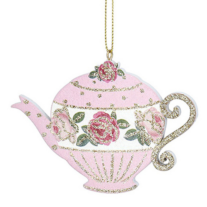 Pink | Wooden Afternoon Tea Pot | Hanging Christmas Tree Ornament | Gisela Graham
