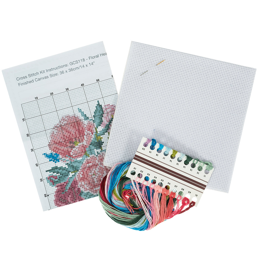 Pretty Floral Heart | Complete Cross Stitch Kit | 28x28cm