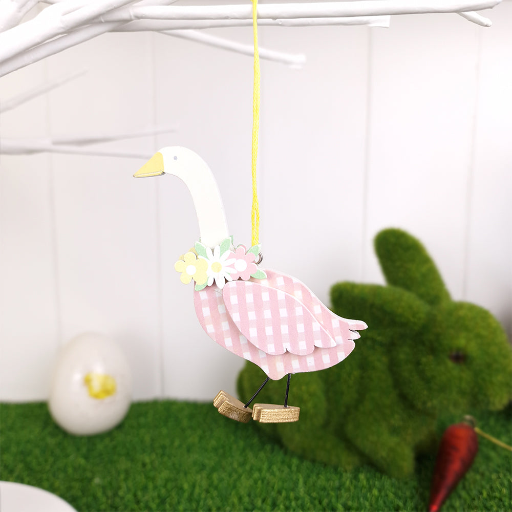 Pink Mother Goose Easter Tree Decoration | Hanging Wooden Ornament | Gisela Graham