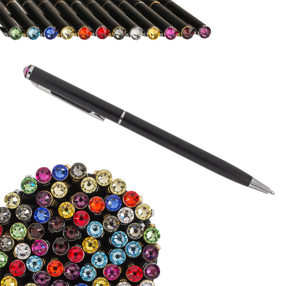 Coloured Crystal Topped Black & Gold Pen | Mini Gift | Cracker Filler