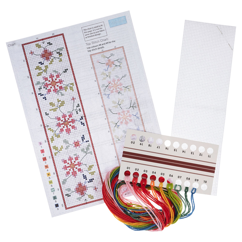 Floral Bookmark | Mini Counted Cross Stitch Kit | 6x20cm