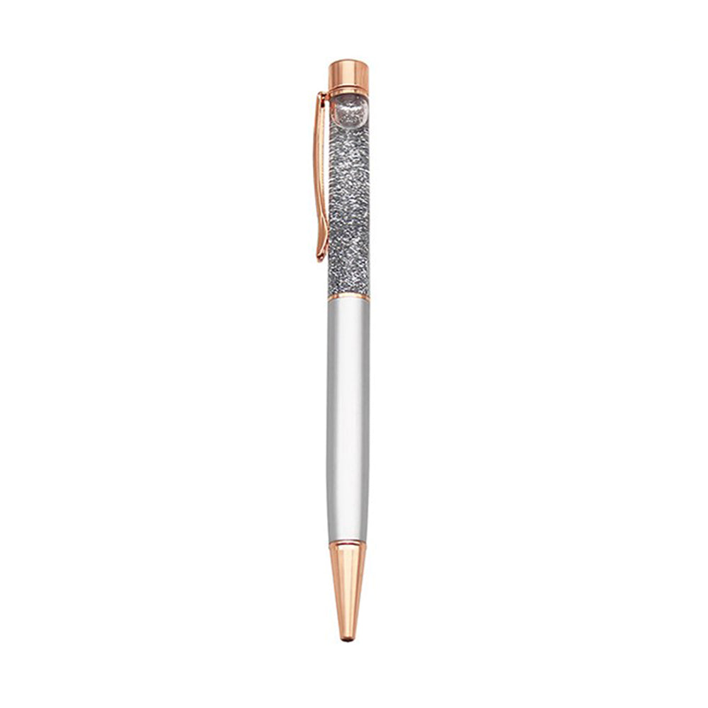 Single Silver Floating Glitter Retractable Ballpoint Pen - Black Ink