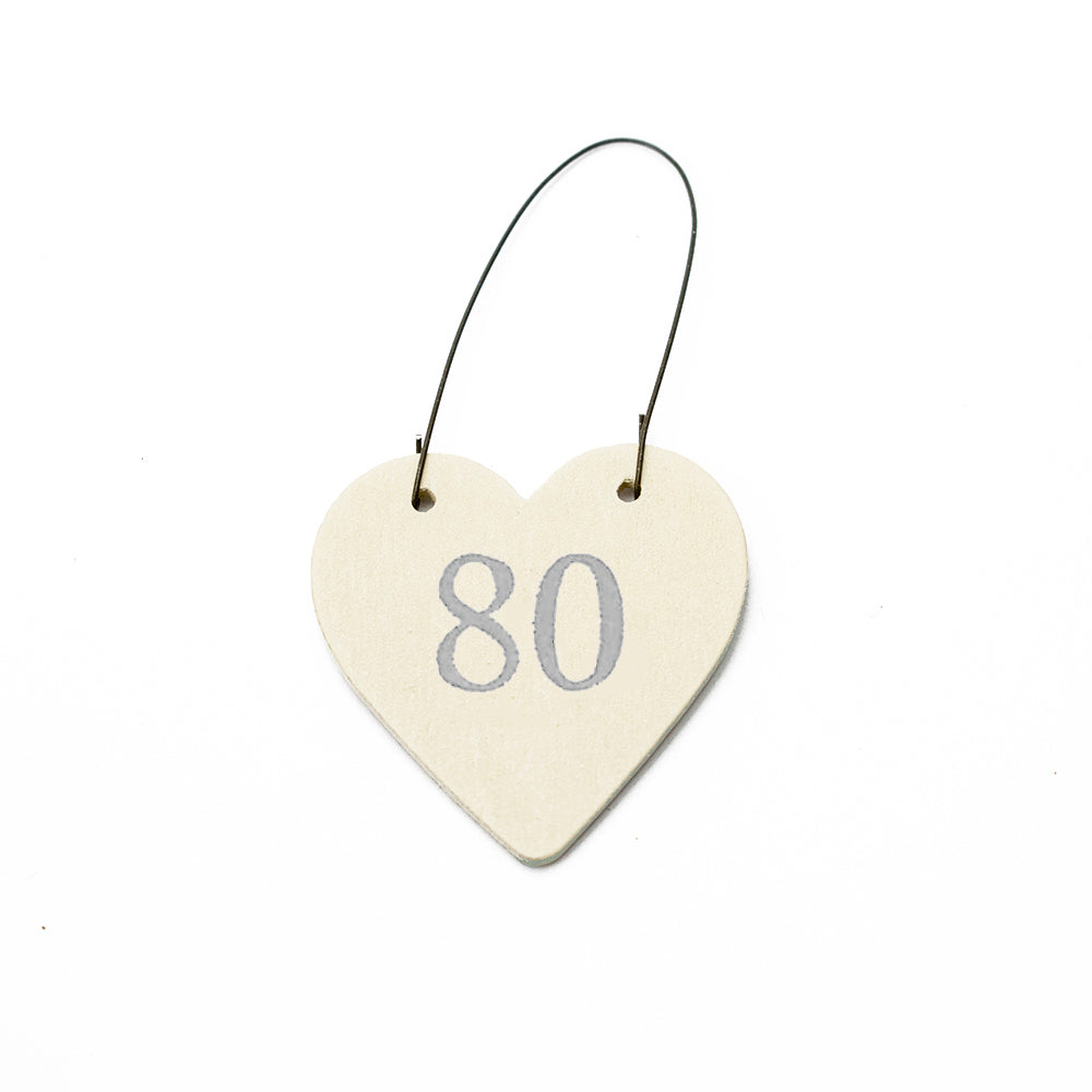 80 Mini Wooden Hanging Heart for 80th Birthday - Cracker Filler Gift