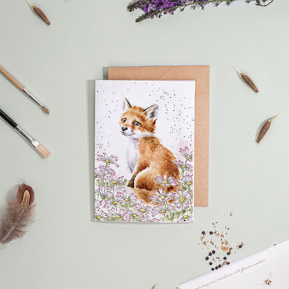 Fox & Daisies | Blank Card & Wild Flower Seeds | 10.5x15cm | Wrendale Designs