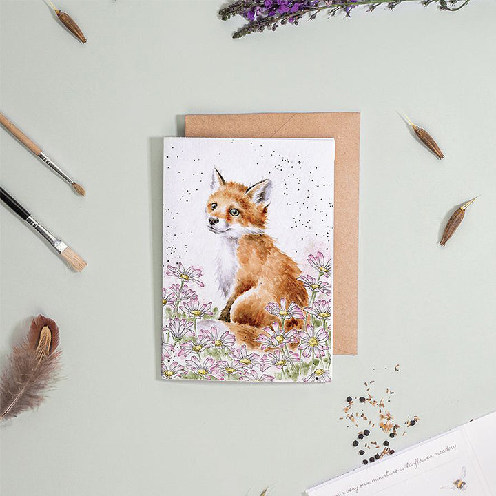 Fox & Daisies | Blank Card & Wild Flower Seeds | 10.5x15cm | Wrendale Designs