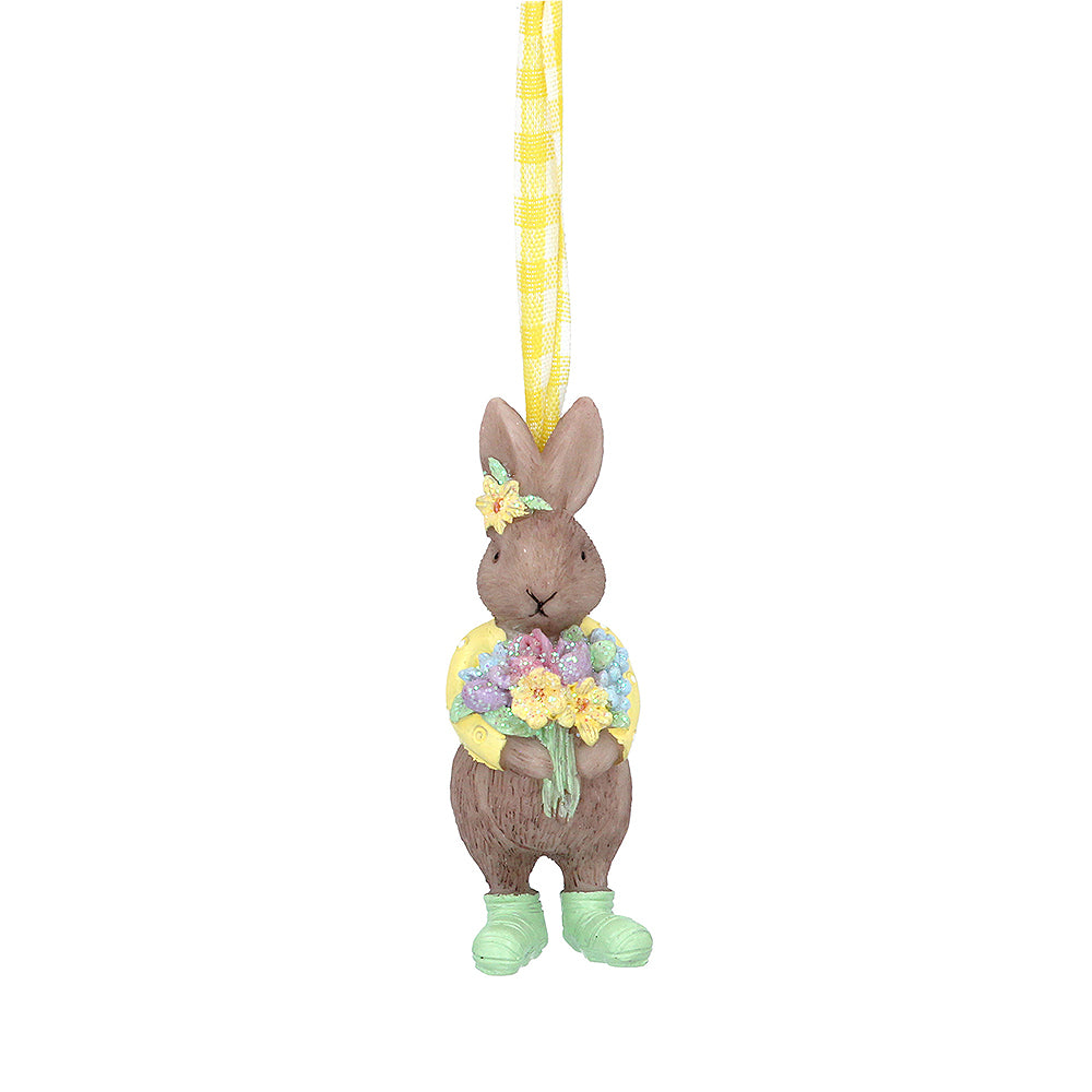 Single 7cm Yellow Bunny Carrying Flowers Easter Tree Decoration