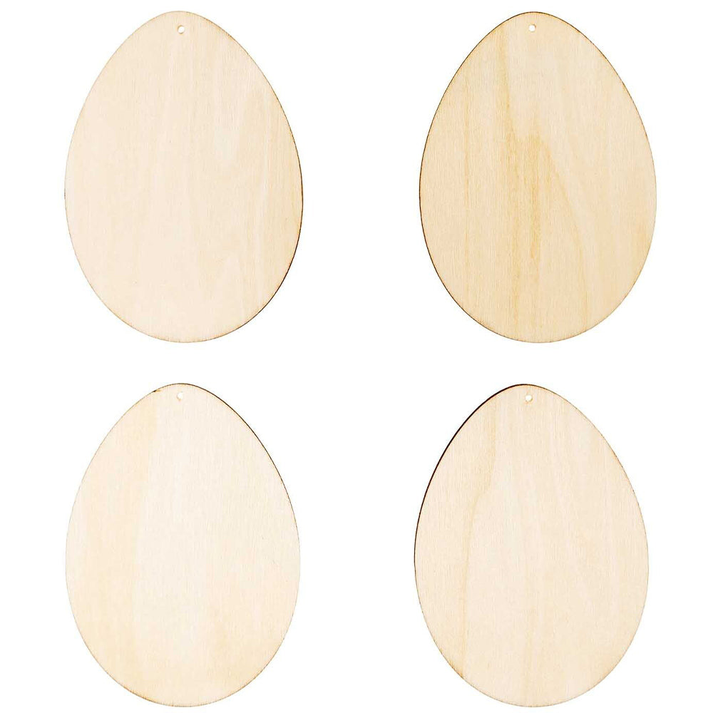 Flat Wooden Hanging Egg Shapes to Decorate | 9cm Tall | Pack of 4