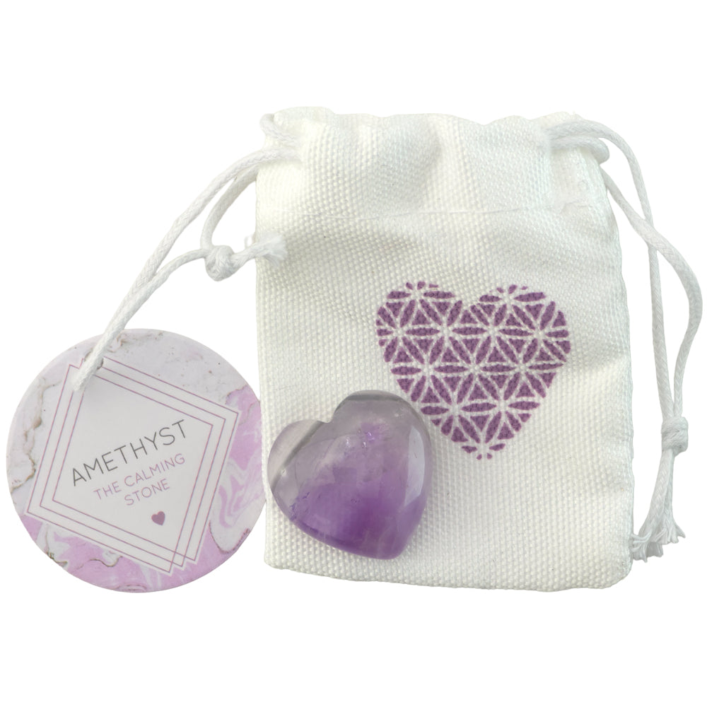 Amethyst Crystal Heart Stone in Bag | Calming | Mini Gift | Cracker Filler