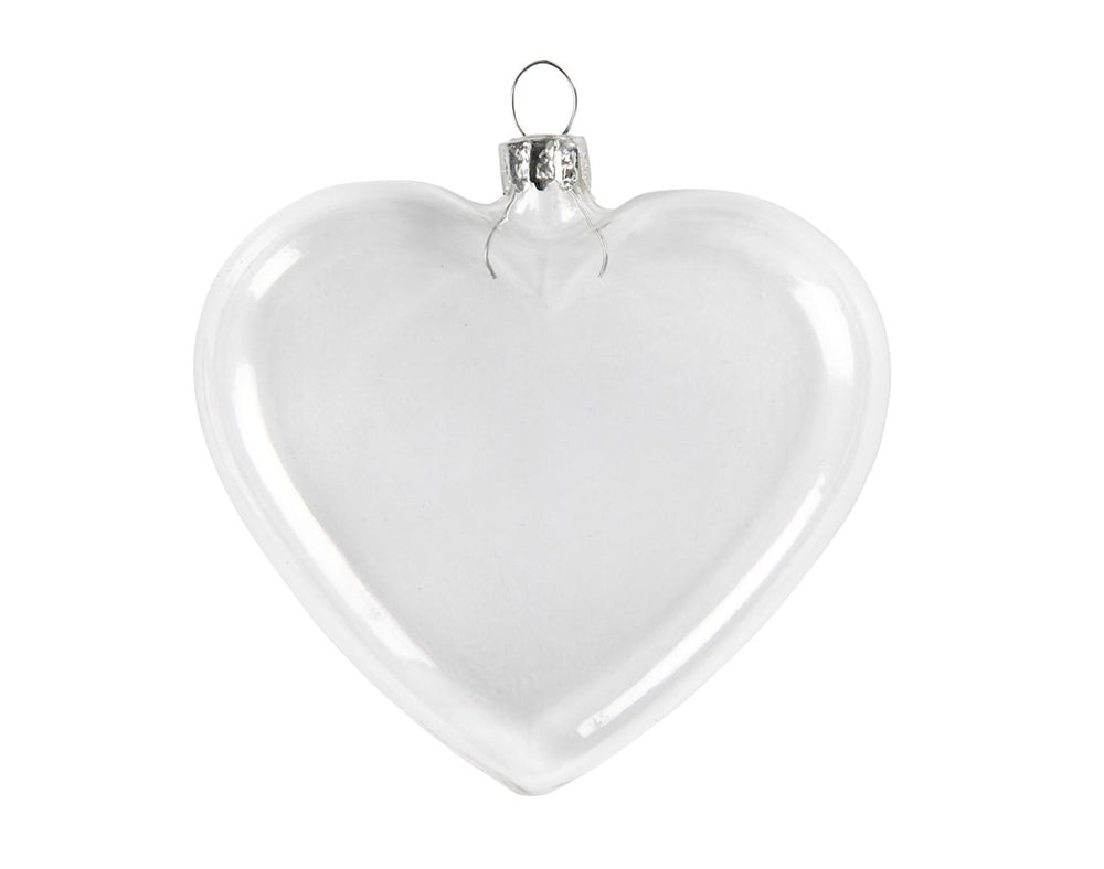 6 Glass 90mm Flat Heart Shaped Christmas Bauble Ornaments for Tree Decoration