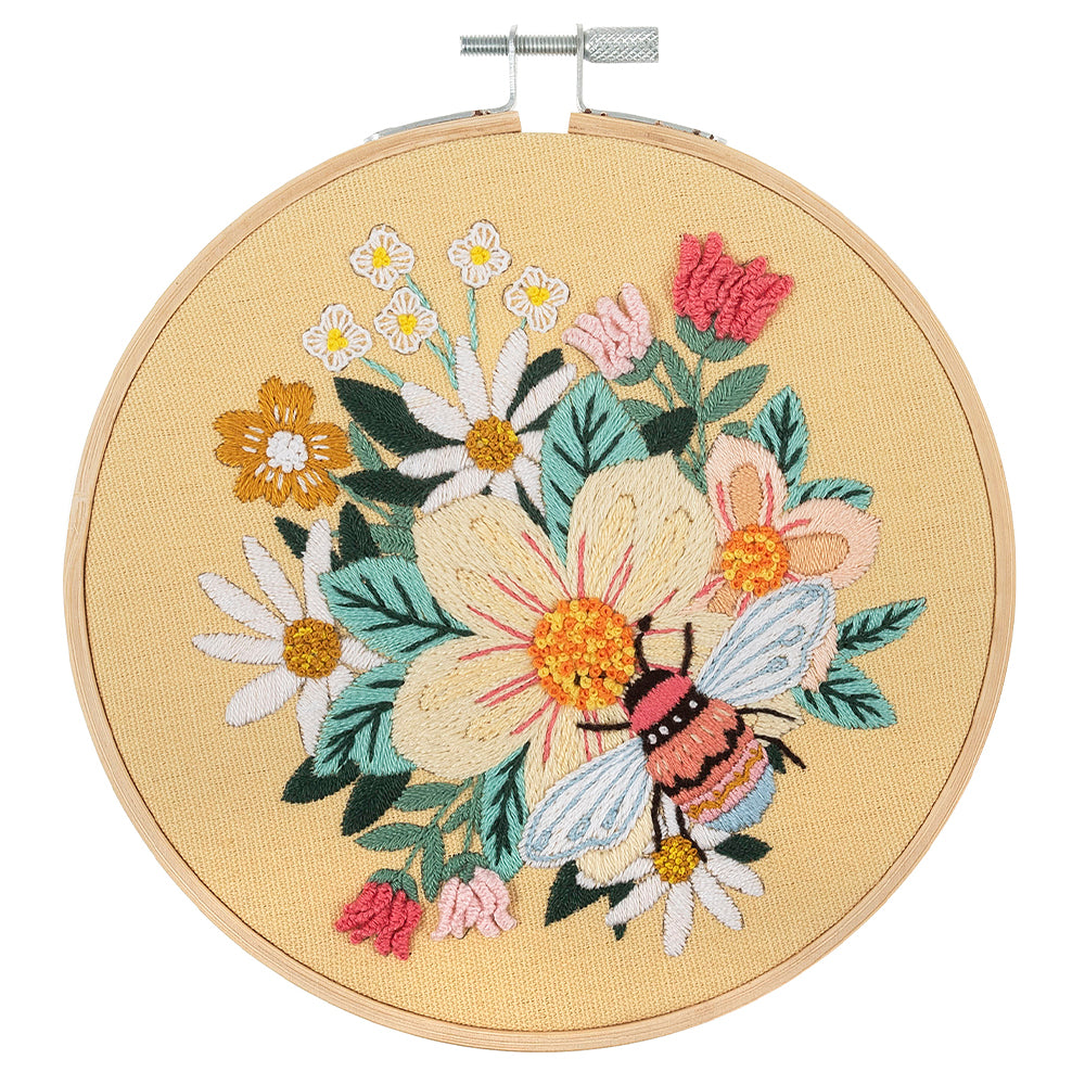 Buzzy Bee | Complete Embroidery Craft Kit with Hoop | 15cm Wide