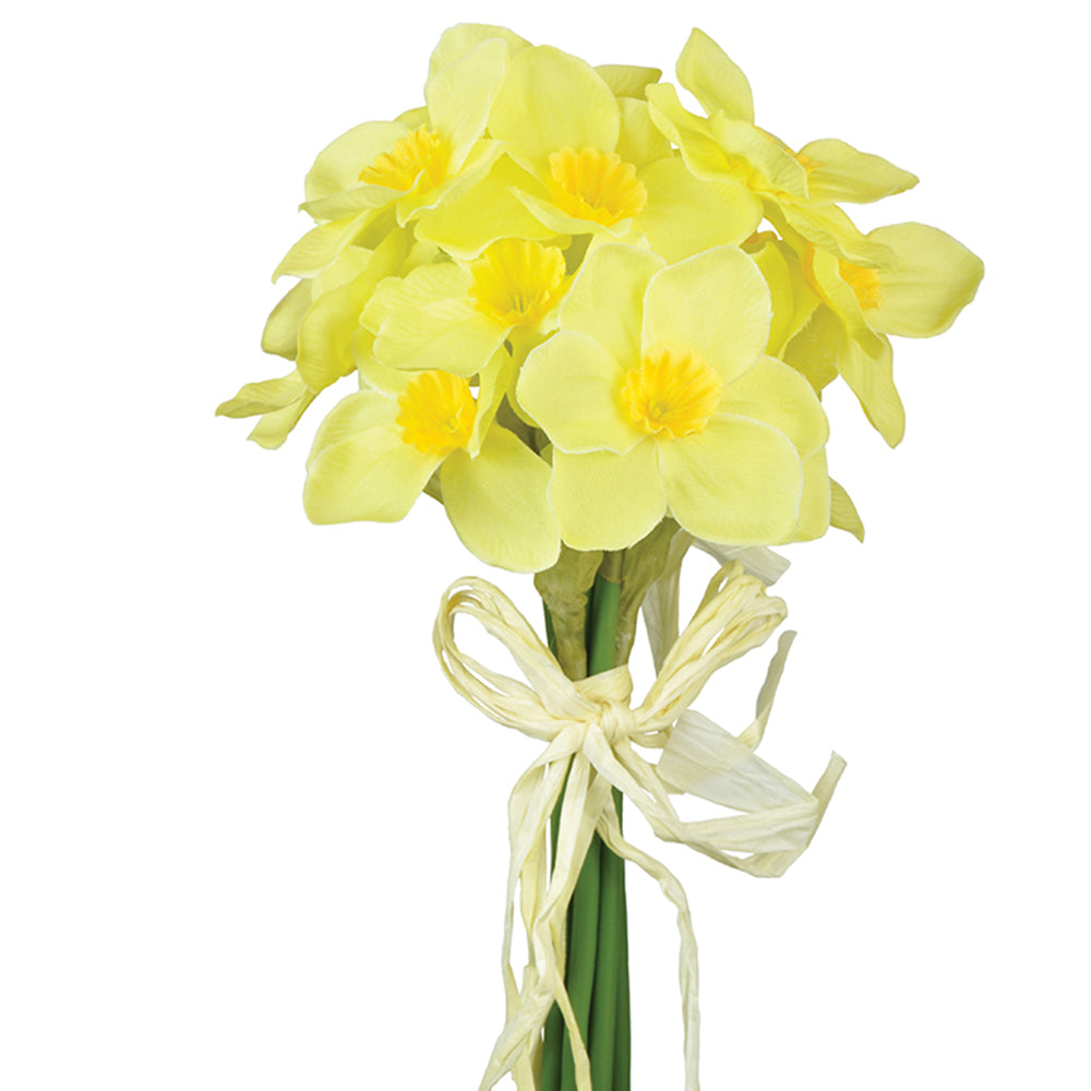 7 Mini Yellow Fabric Daffodils Bunch - Artificial Silk Flowers