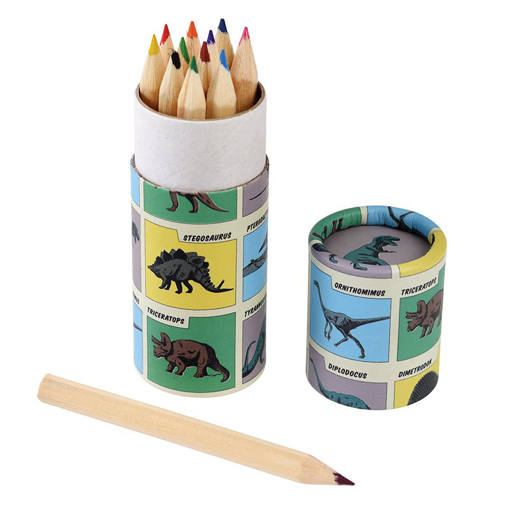 Retro Dinosaurs | Tube of 12 Short Coloured Pencils | Mini Gift | Cracker Filler