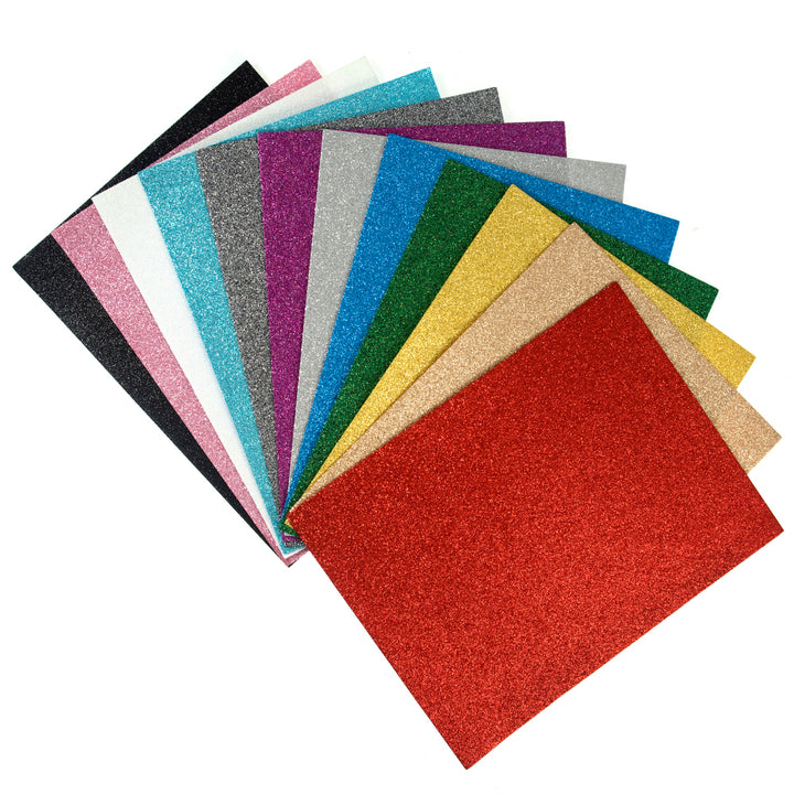12 Sheets of Assorted Glitter Felt | 30 x 23cm | Stiff Sewing &amp; Craft Felt