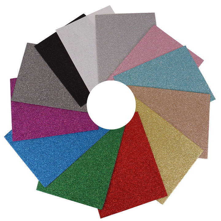 12 Sheets of Assorted Glitter Felt | 30 x 23cm | Stiff Sewing &amp; Craft Felt