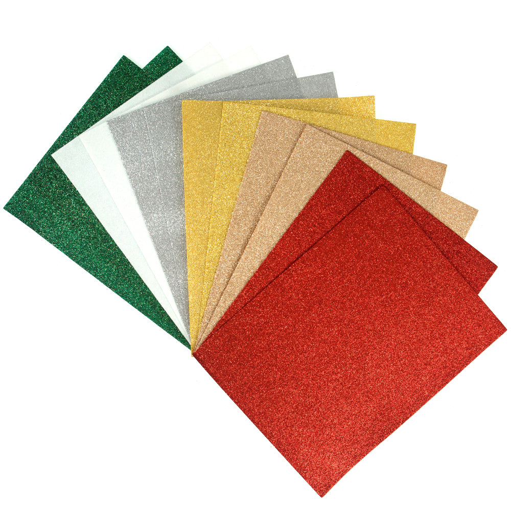 12 Sheets Assorted Glitter Felt | 30 x 23cm | Stiff Sewing &amp; Craft Felt