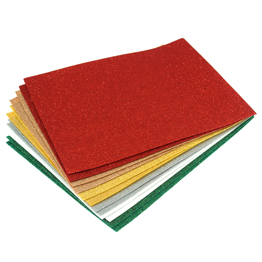 12 Sheets Assorted Glitter Felt | 30 x 23cm | Stiff Sewing &amp; Craft Felt