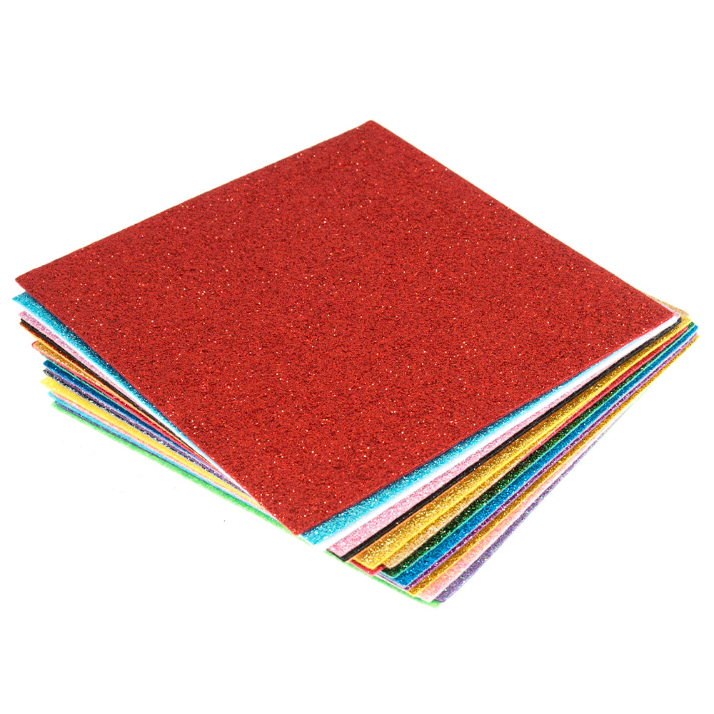 20 Sheets Assorted Glitter Felt | 15 x 15cm | Stiff Sewing &amp; Craft Felt