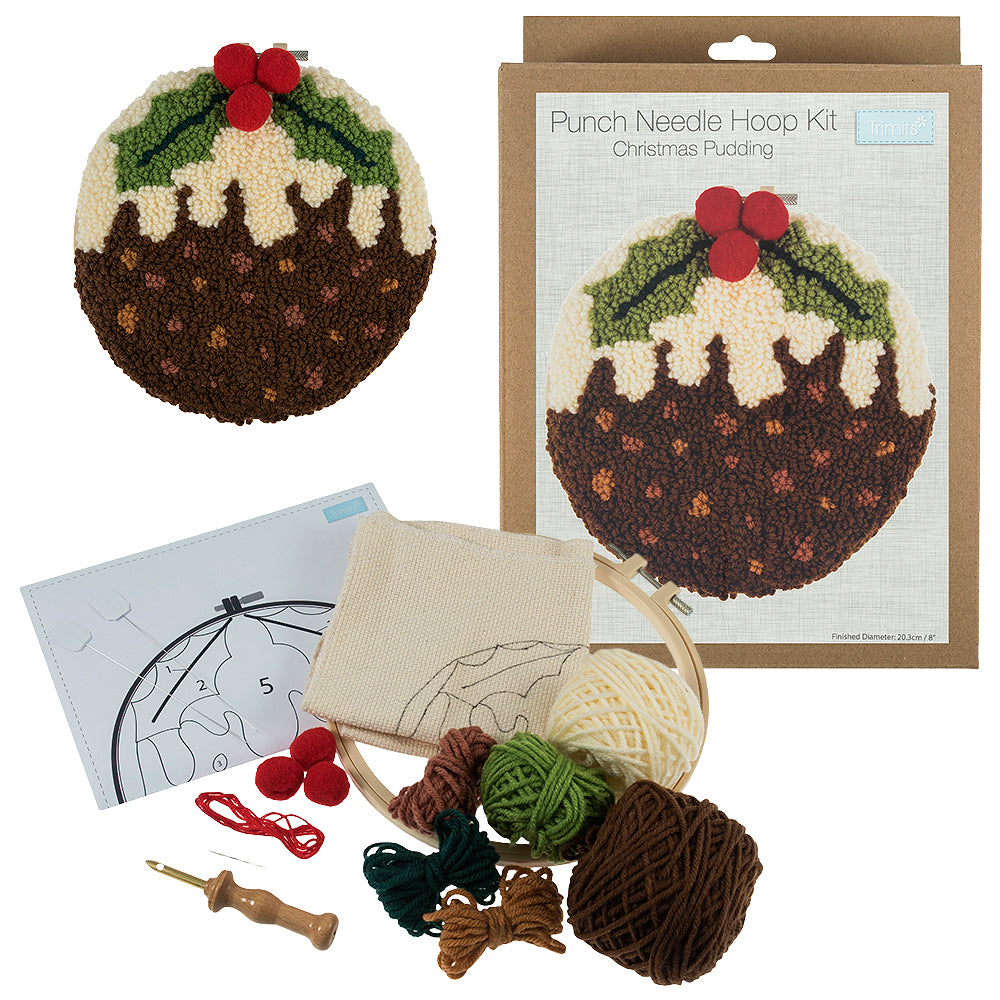 Punch Needle Hoop Kit | Christmas Pudding Design | Adult Craft