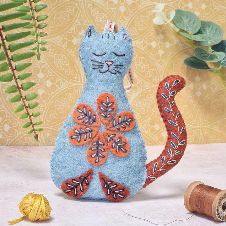 Folk Cat Hanging Ornament | Mini Felt Sewing & Embroidery Kit | Corinne Lapierre