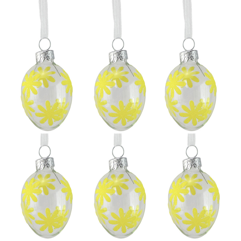 Mini Glass Daisy Eggs | 6 Glass Hanging Easter Tree Decorations | 4.5cm Tall