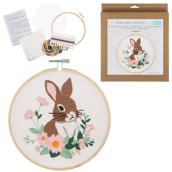 Garden Rabbit | Complete Embroidery Craft Kit with Hoop | 15cm Wide