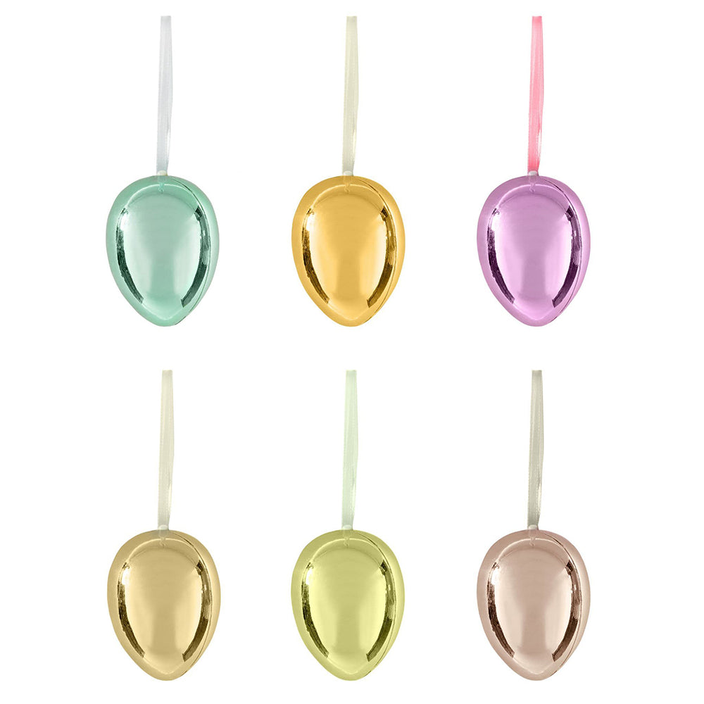 Pastel Metallic Eggs | 6cm Tall | 12 Pack | Easter Tree Hanging Decorations