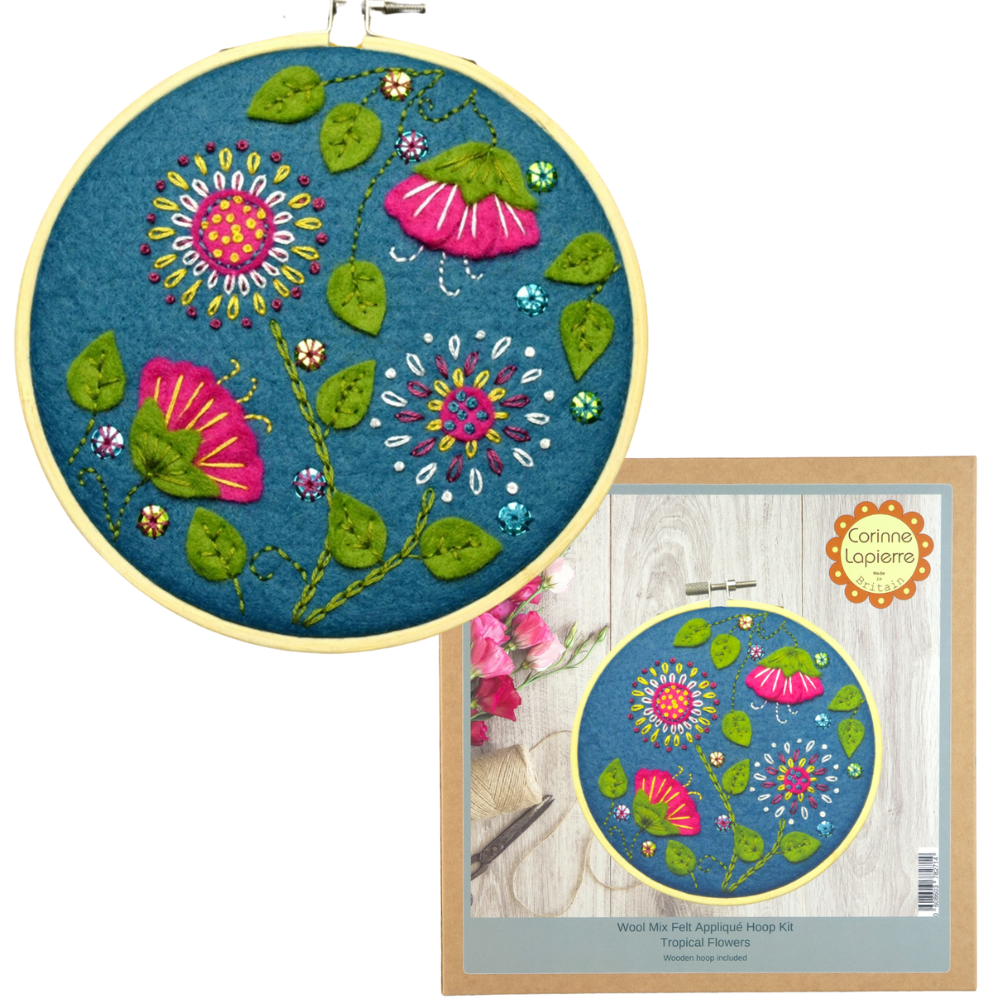 Tropical Flowers | 19cm Applique Hoop Sewing Kit & Hoop | Corinne Lapierre