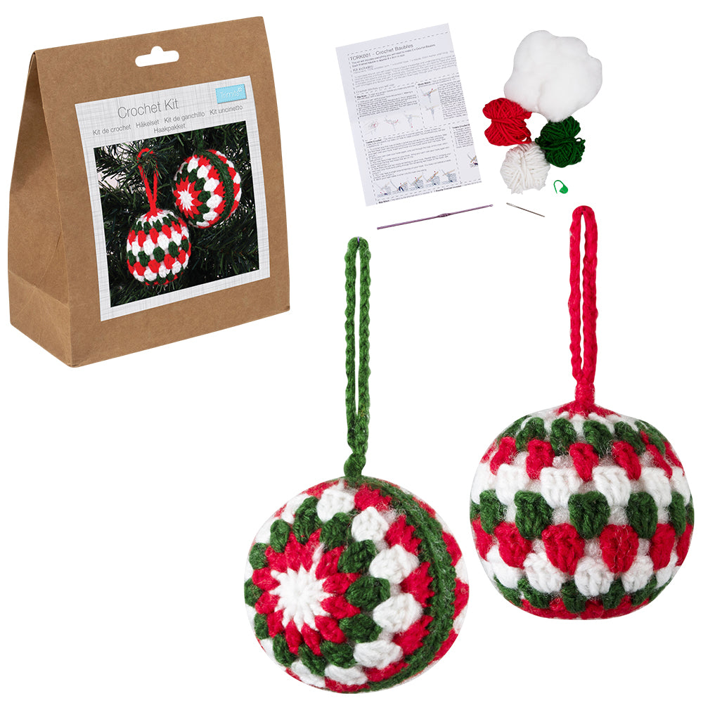 Christmas Baubles | Complete Crochet Kit | Makes Two | 8cm Wide