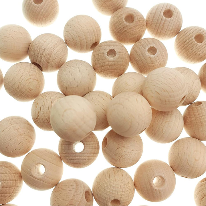 50 Untreated 25mm Wooden Bead Balls with Threading Holes for Crafts