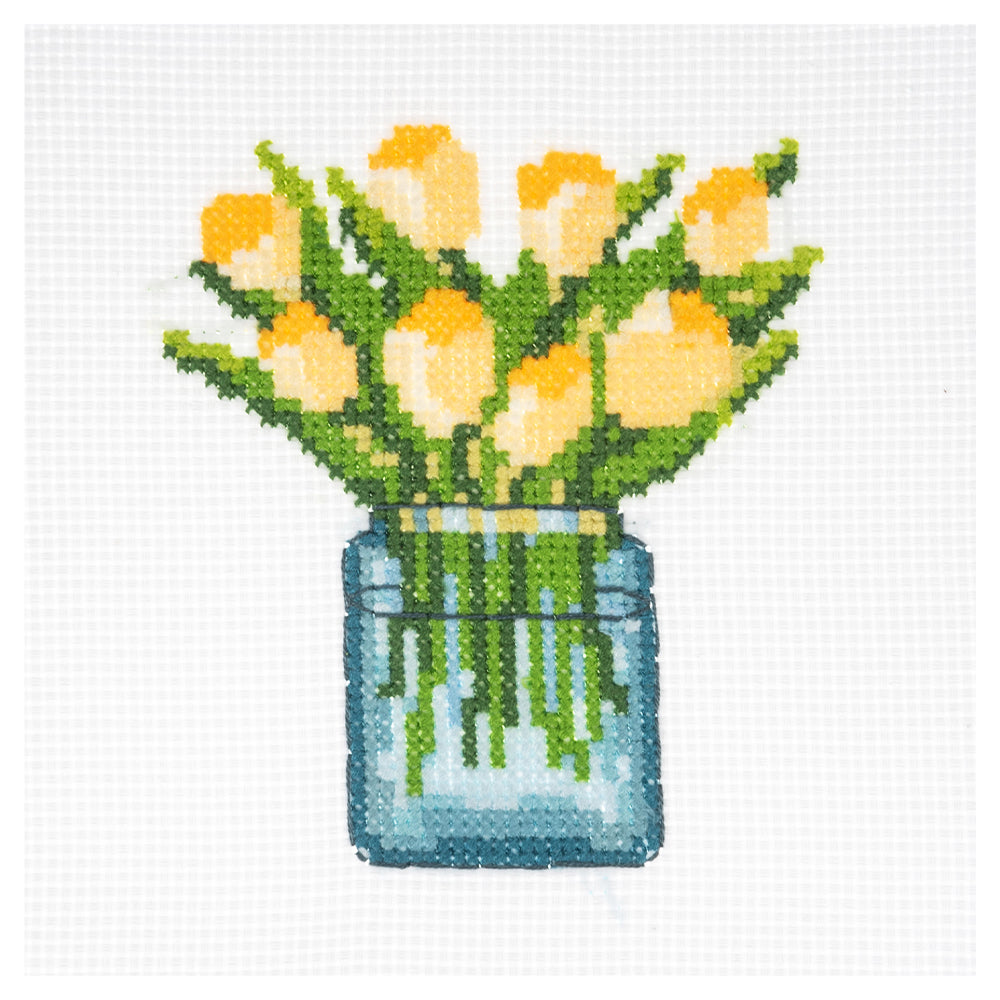 Yellow Springtime Tulips | Mini Counted Cross Stitch Kit | 13cm