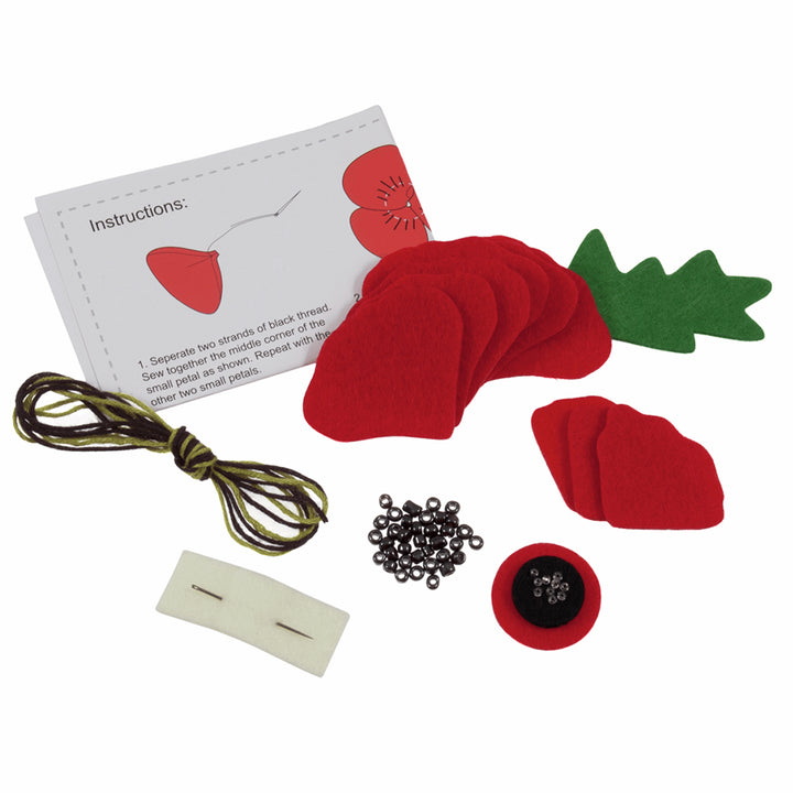 Sewing Kit to Make a Felt Poppy Brooch