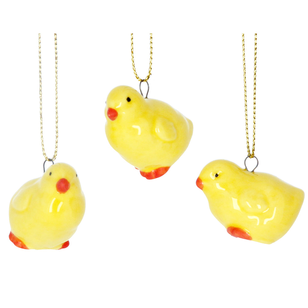 Single 3cm Yellow Chick Ceramic Mini Bauble Ornament - Easter Trees | Gisela Graham