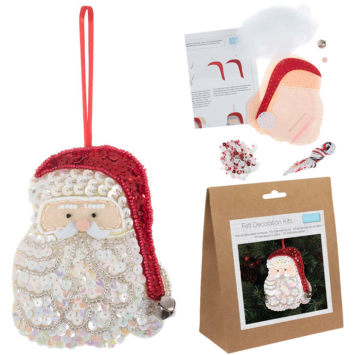Santa | Felt, Sequin &amp; Bead Sewing Kit | Christmas Ornament Craft