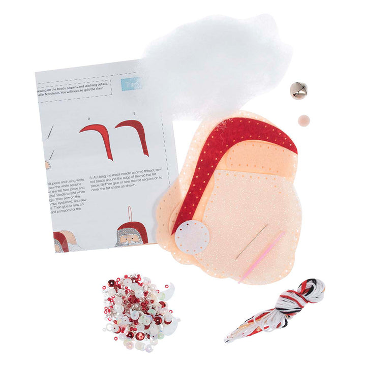 Santa | Felt, Sequin &amp; Bead Sewing Kit | Christmas Ornament Craft