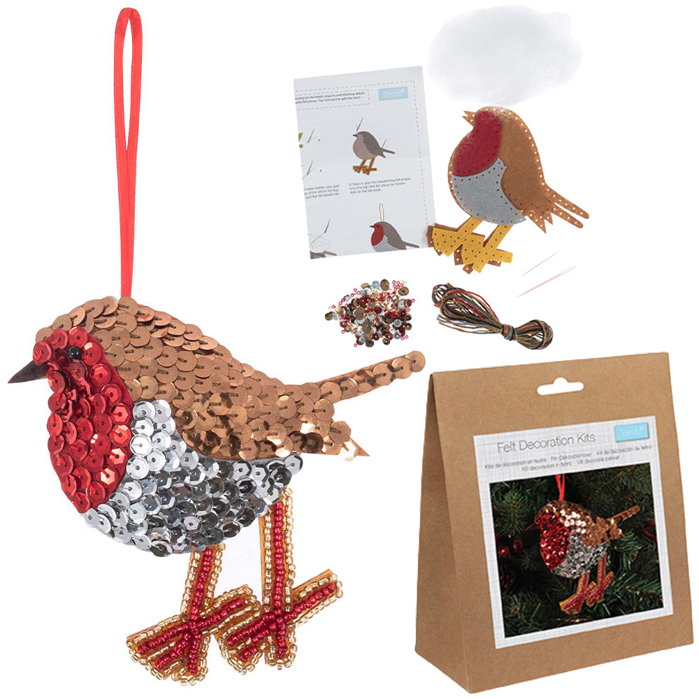 Robin | Felt, Sequin &amp; Bead Sewing Kit | Christmas Ornament Craft