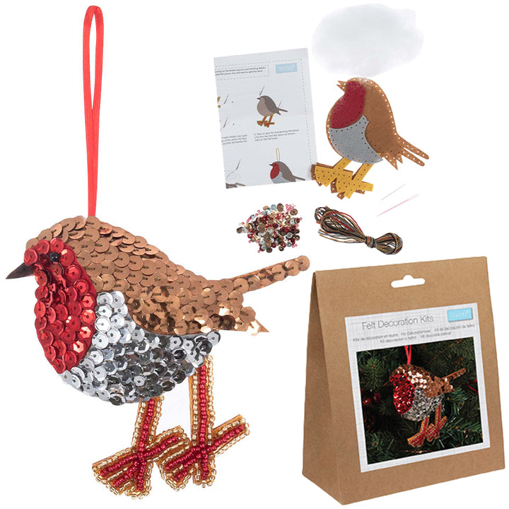 Robin | Felt, Sequin &amp; Bead Sewing Kit | Christmas Ornament Craft