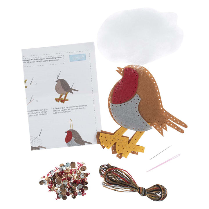 Robin | Felt, Sequin &amp; Bead Sewing Kit | Christmas Ornament Craft