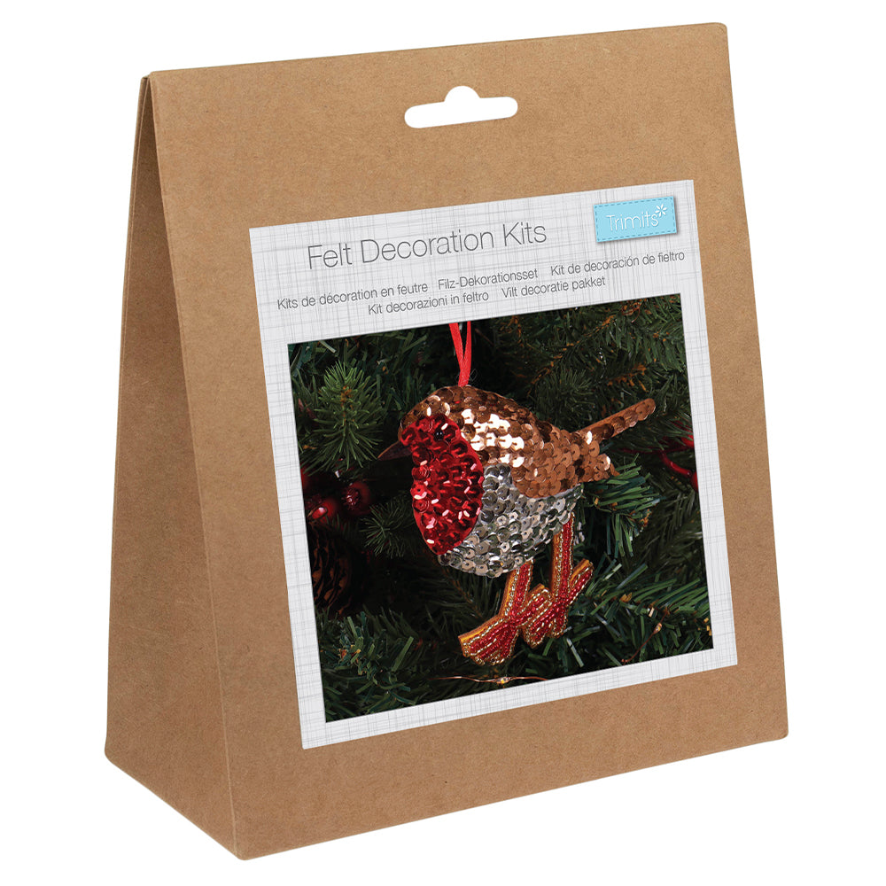 Robin | Felt, Sequin &amp; Bead Sewing Kit | Christmas Ornament Craft