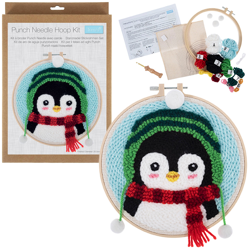 Christmas Penguin Hoop | Embroidery &amp; Punch Needle Craft Kit | Boxed Set