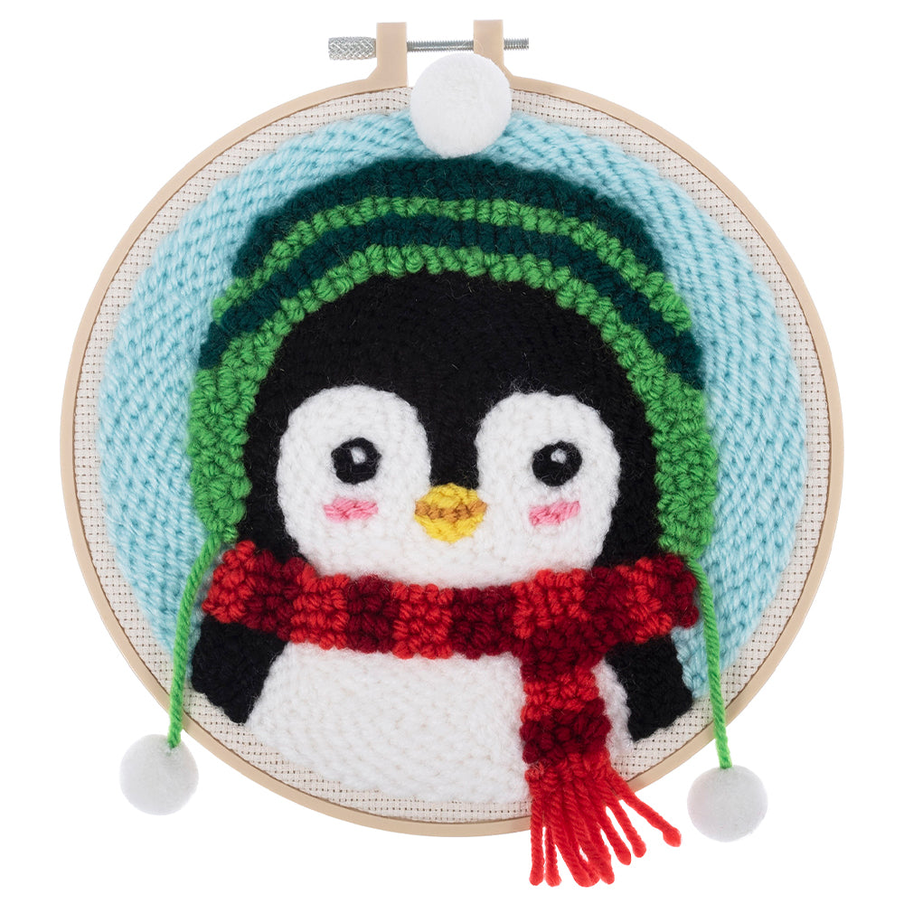 Christmas Penguin Hoop | Embroidery &amp; Punch Needle Craft Kit | Boxed Set