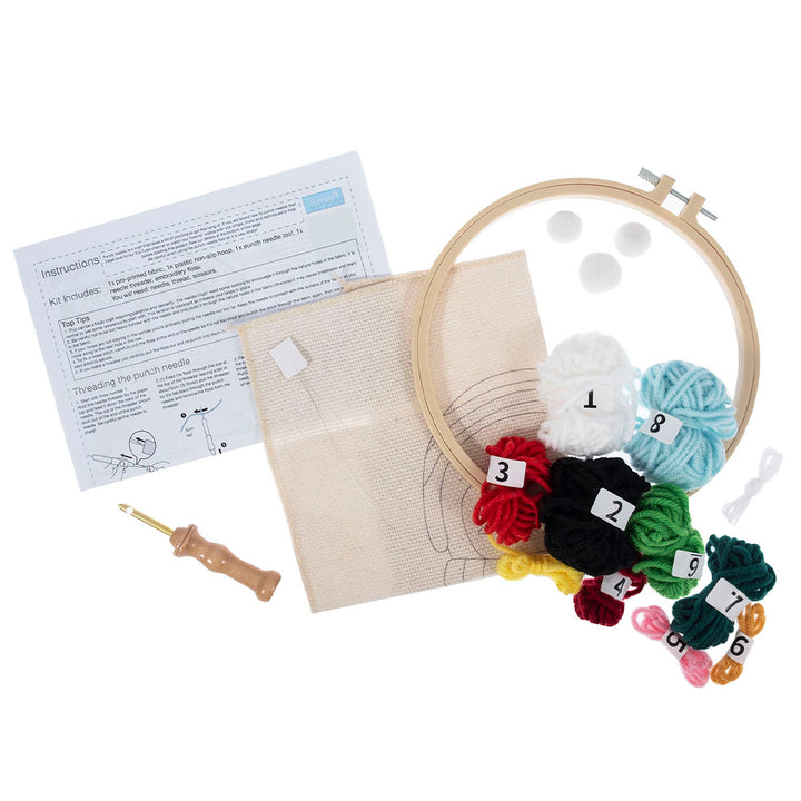 Christmas Penguin Hoop | Embroidery &amp; Punch Needle Craft Kit | Boxed Set