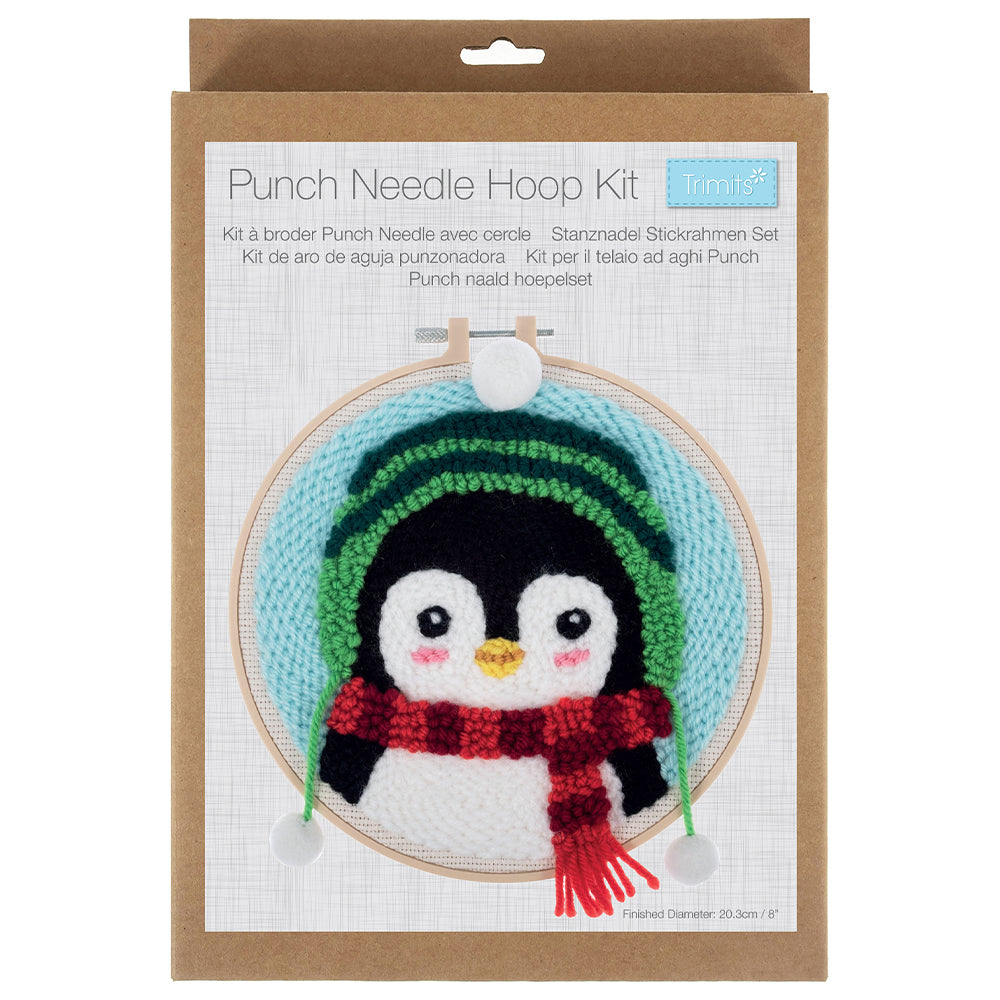 Christmas Penguin Hoop | Embroidery &amp; Punch Needle Craft Kit | Boxed Set