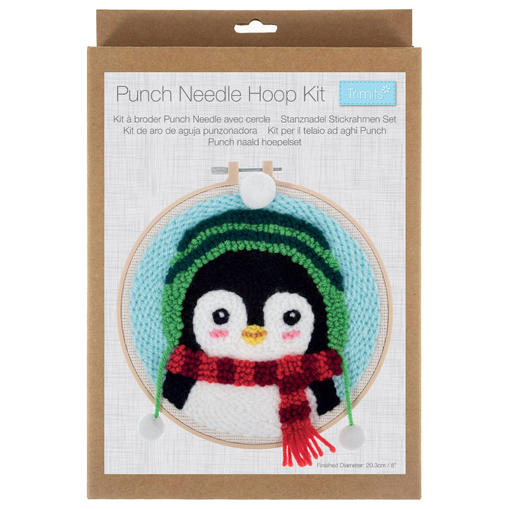 Christmas Penguin Hoop | Embroidery &amp; Punch Needle Craft Kit | Boxed Set