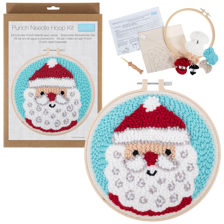 Father Christmas Hoop | Embroidery &amp; Punch Needle Craft Kit | Boxed Set