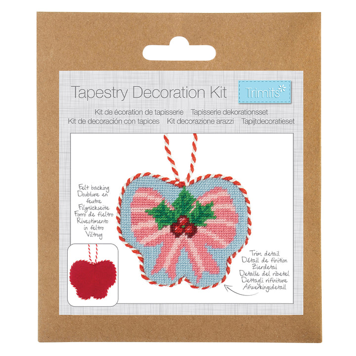 Christmas Bow Ornament | Half Stitch Tapestry Decoration Kit | 14.5cm Wide