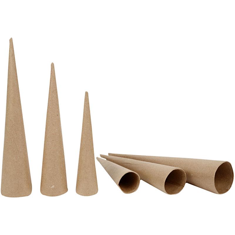 3 Assorted Paper Mache Cones to Decorate 20, 25 & 30cm Tall | Papier Mache Boxes