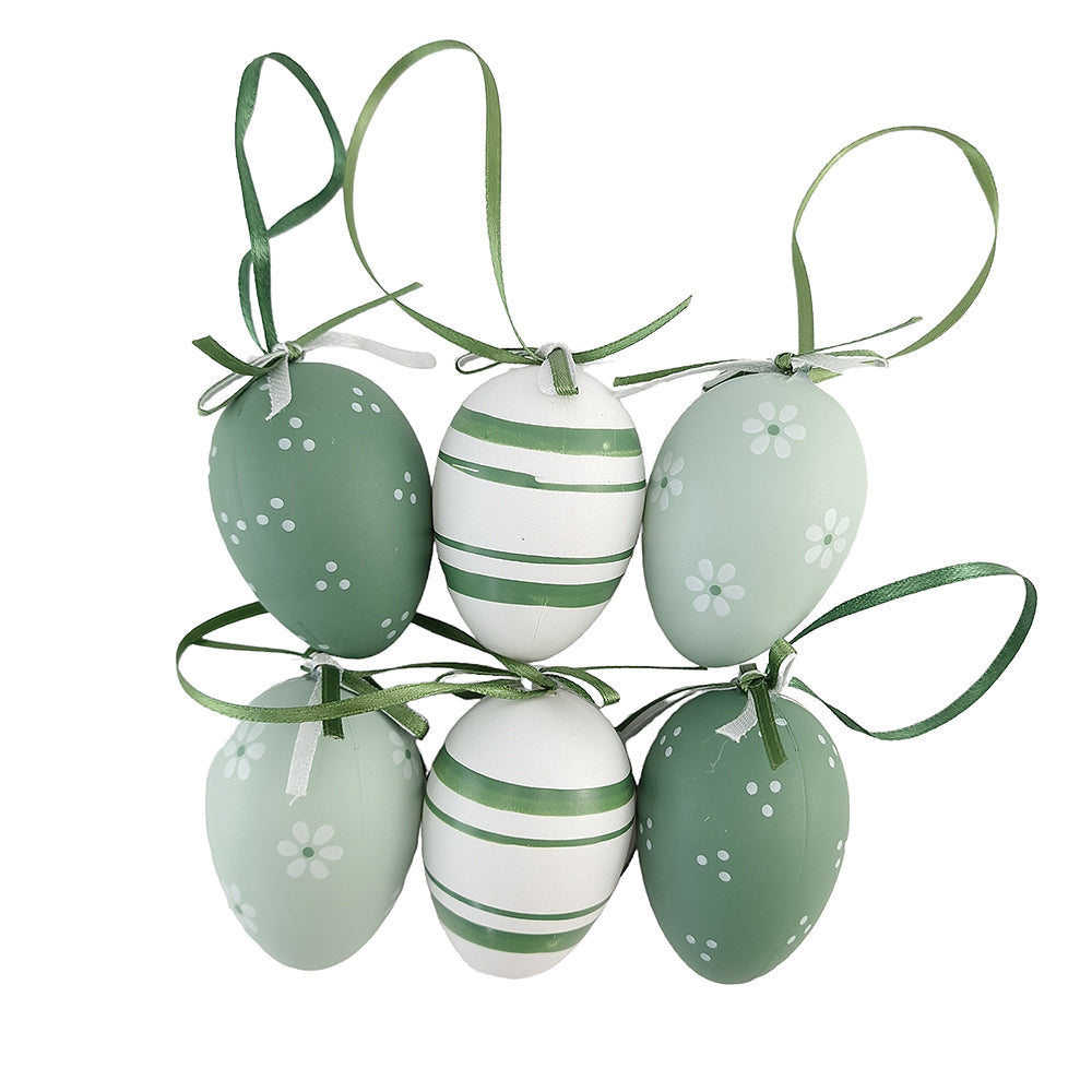 6 Green Stripes & Floral Hanging Eggs | Easter Tree Decorations | Gisela Graham