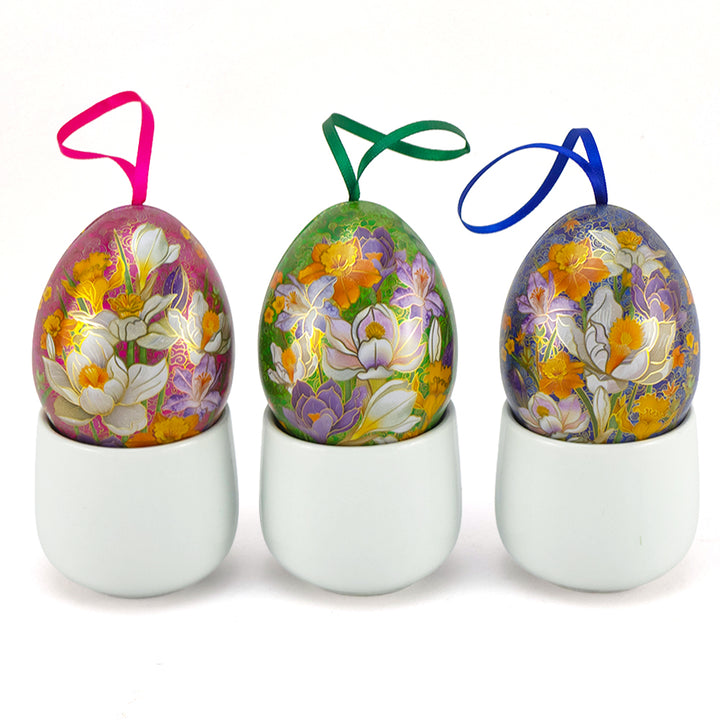 Cloisonne Spring Flowers | Two Part Hanging Easter Egg | Fillable Tin | 7cm Tall