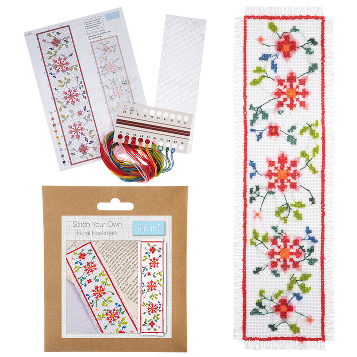 Floral Bookmark | Mini Counted Cross Stitch Kit | 6x20cm