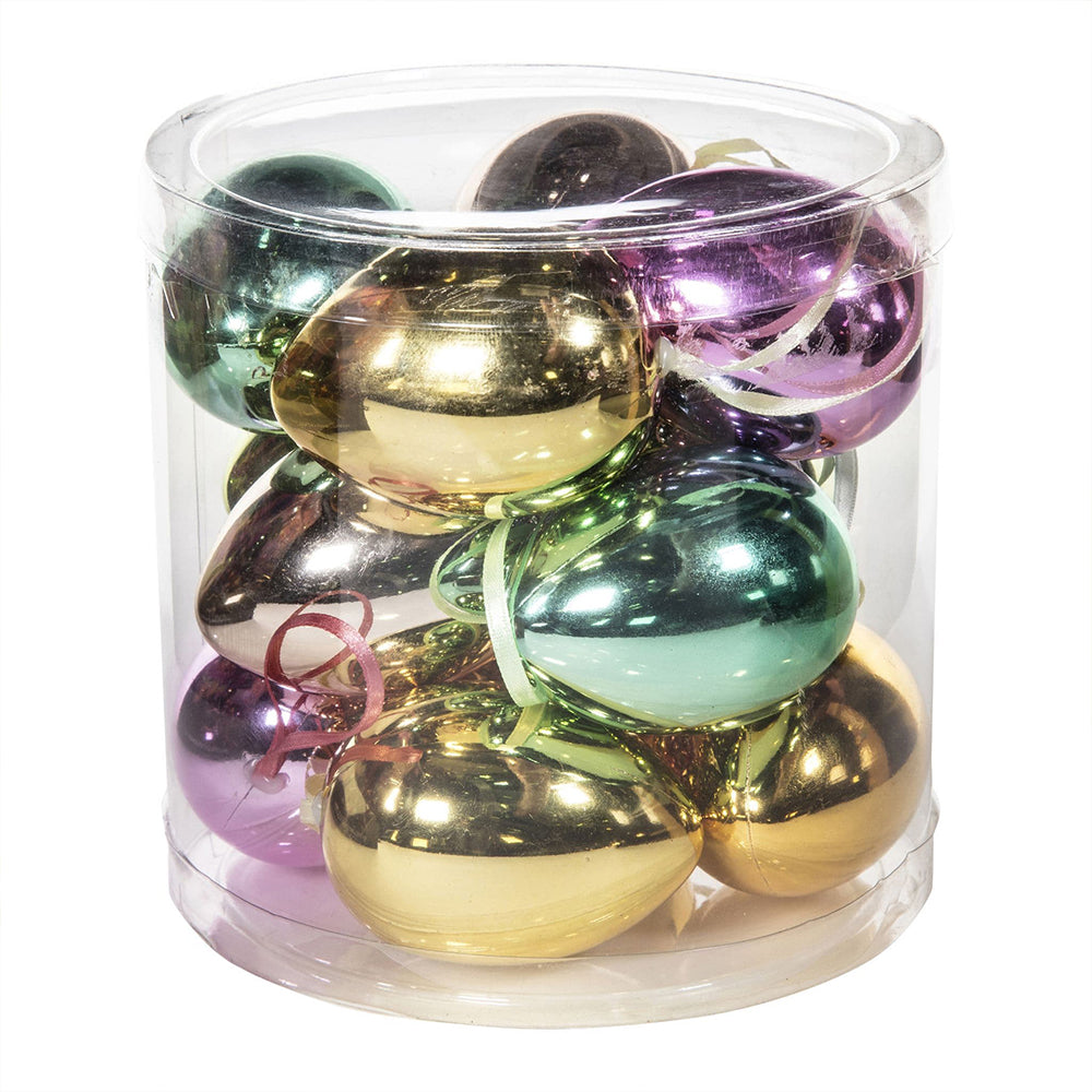 Pastel Metallic Eggs | 6cm Tall | 12 Pack | Easter Tree Hanging Decorations